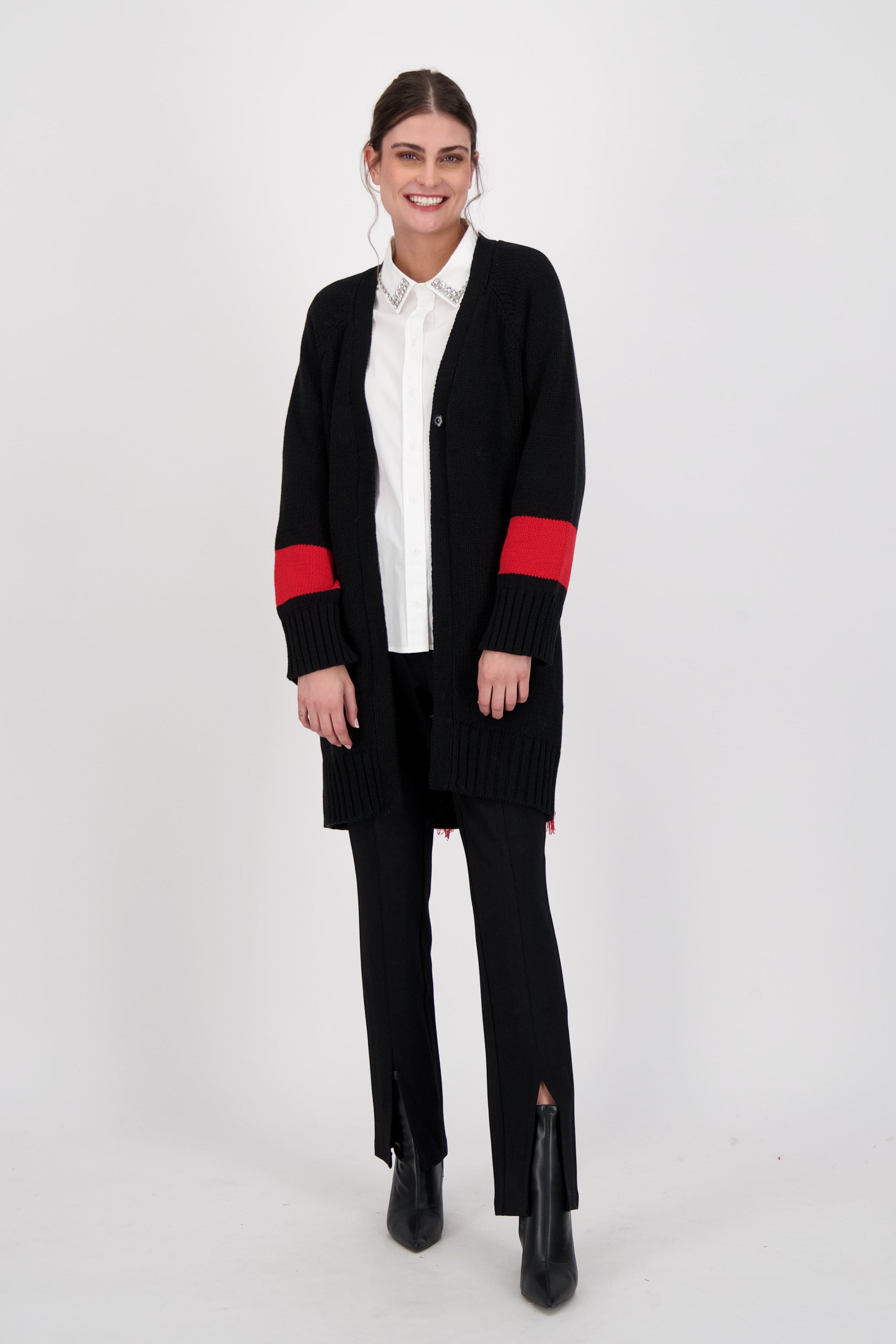 Fringed Back Open Front Long Cardigan