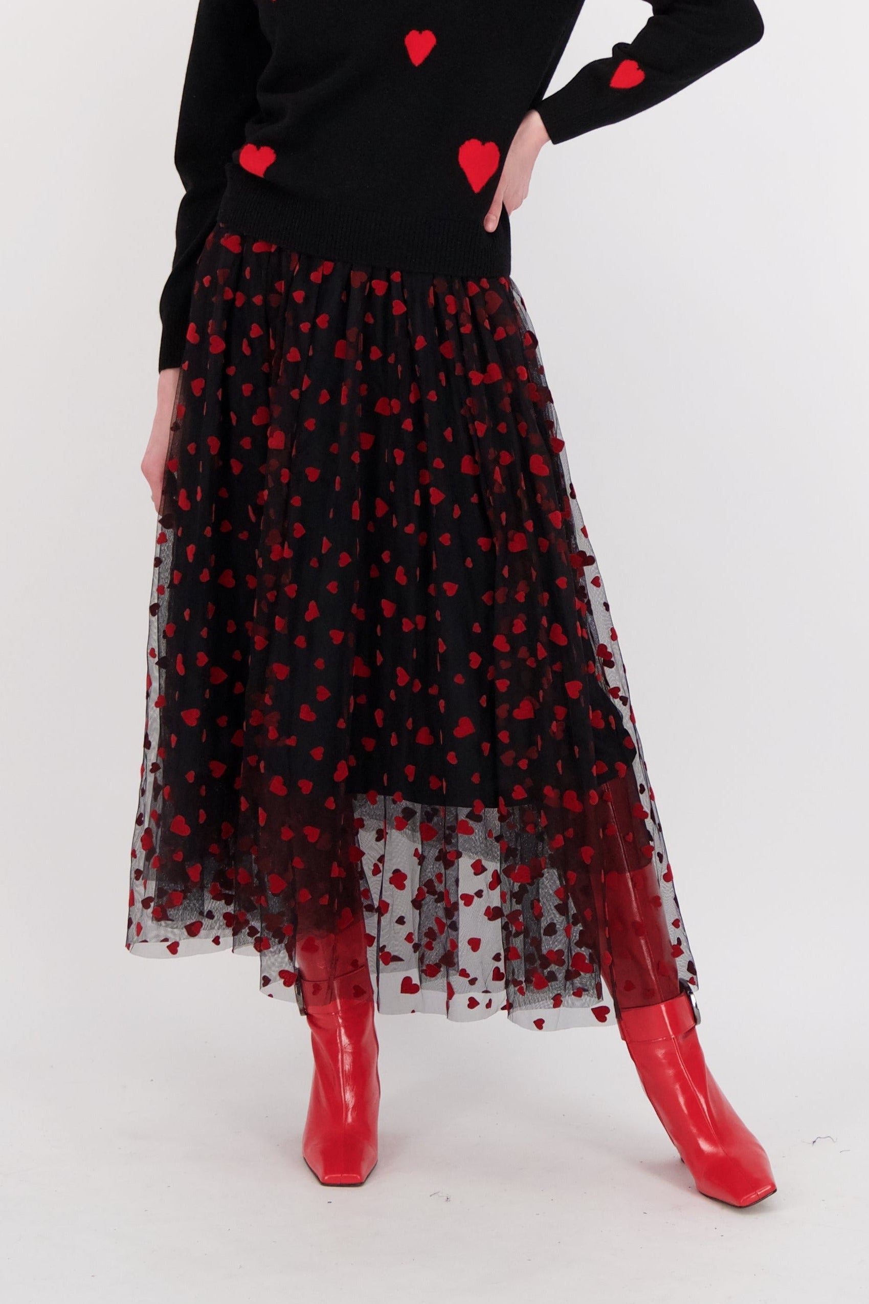 Queen Of Hearts Layered Mesh Midi Skirt