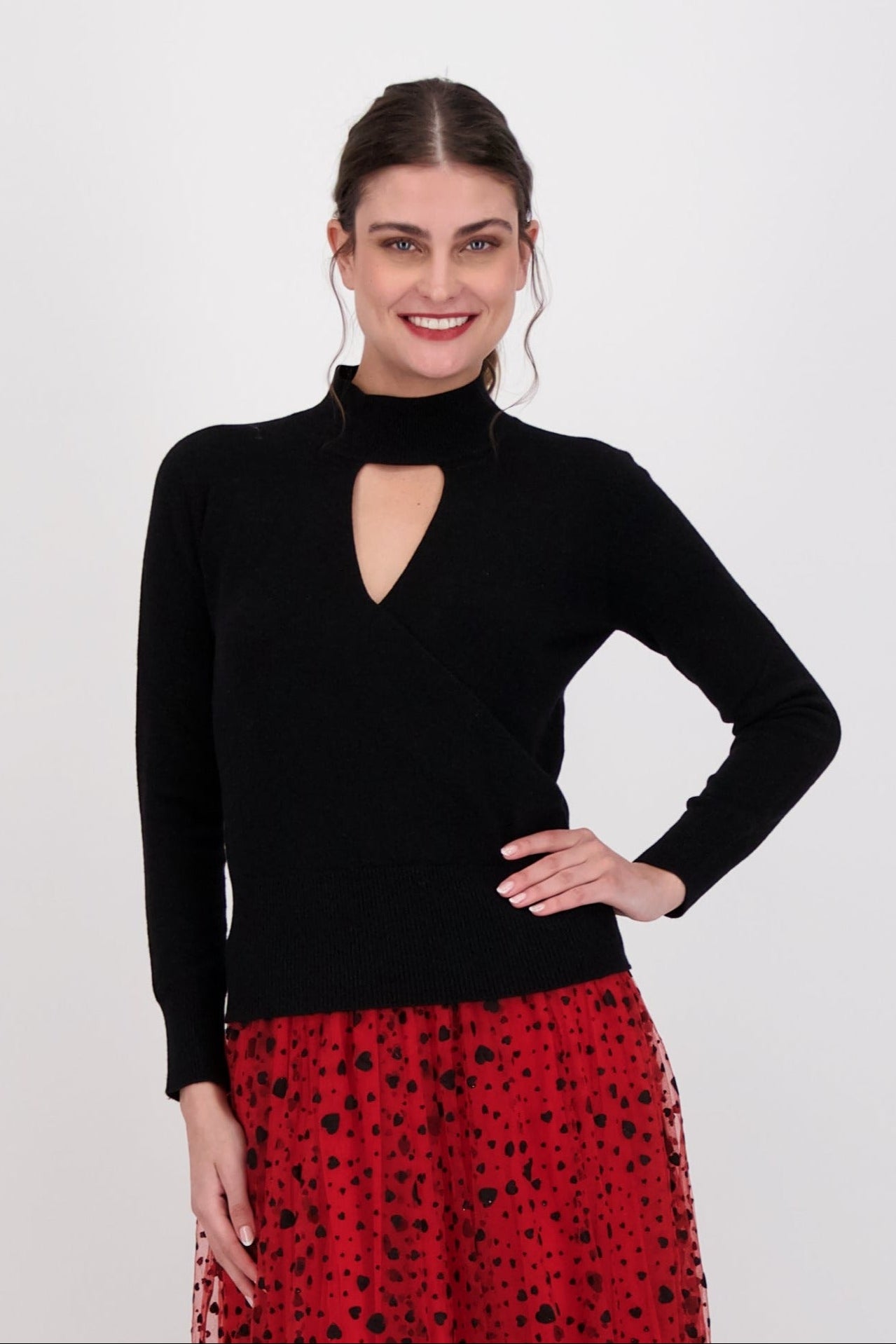 Mock Neck Sweater With Front Cutout