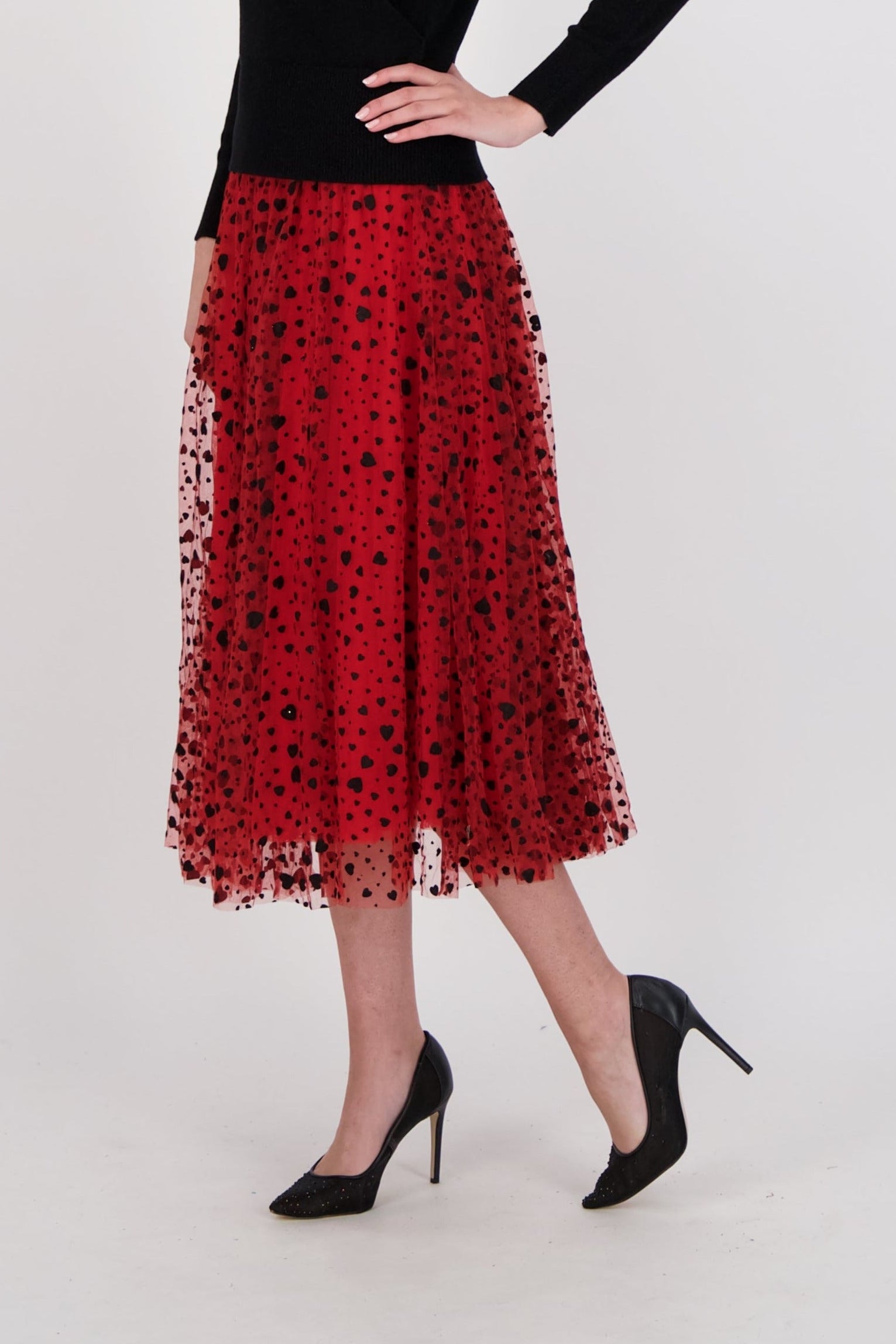 Queen Of Hearts Layered Mesh Midi Skirt