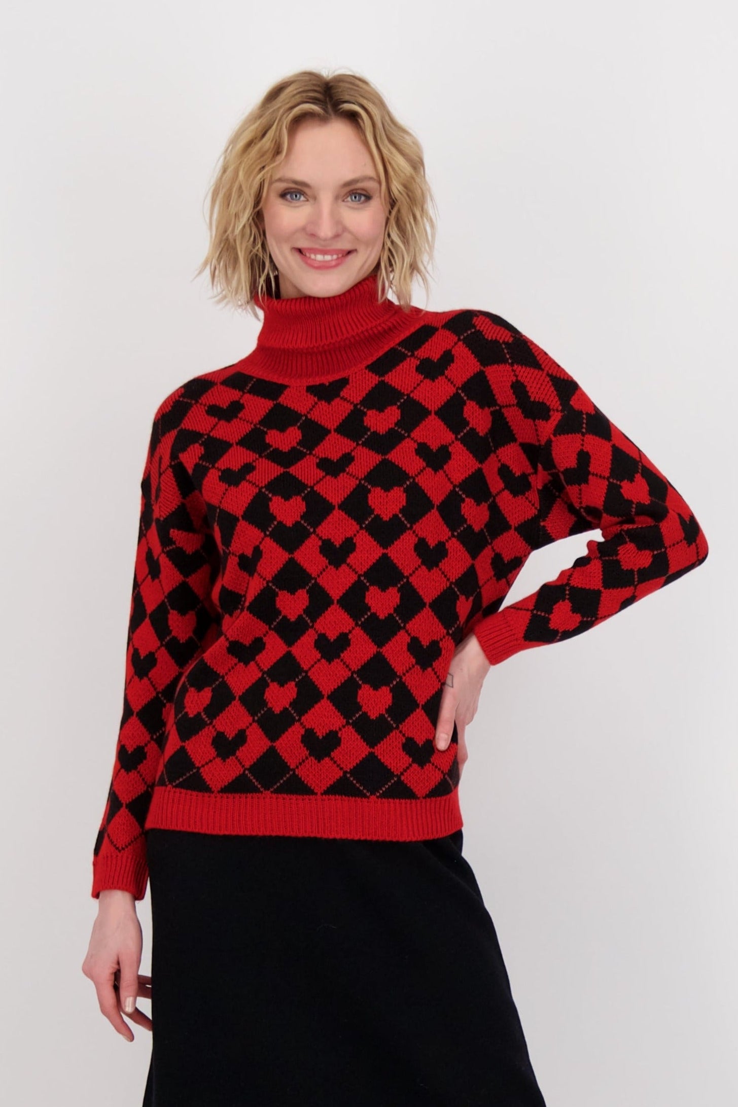 Heart Plaid Turtle Neck Sweater