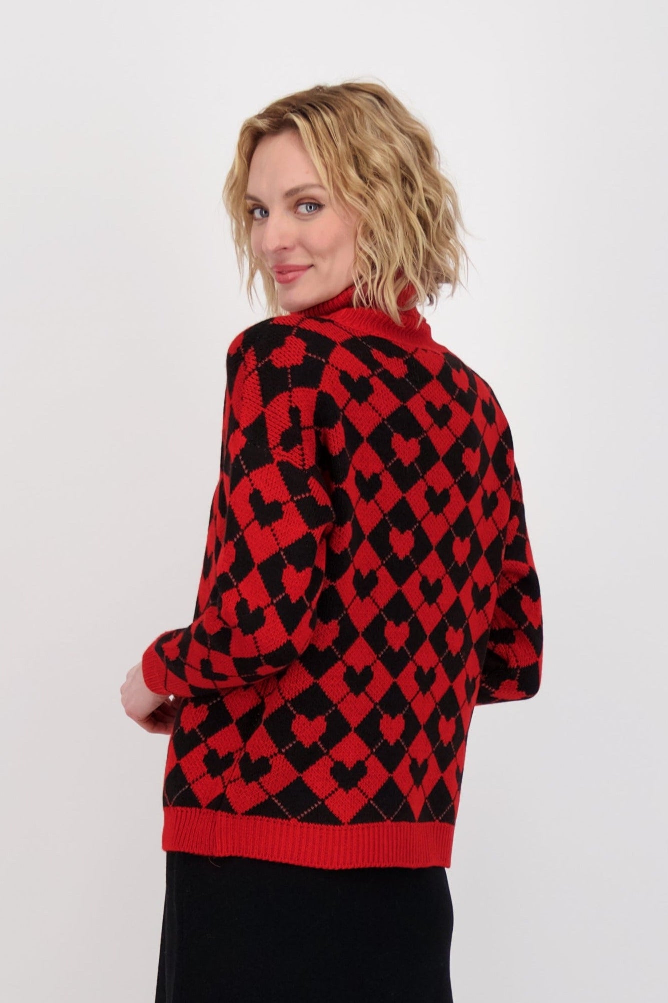 Heart Plaid Turtle Neck Sweater