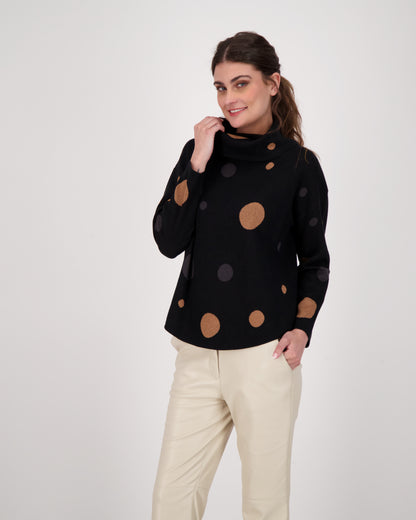 Polka Mock Neck Sweater With Back Tie-Up