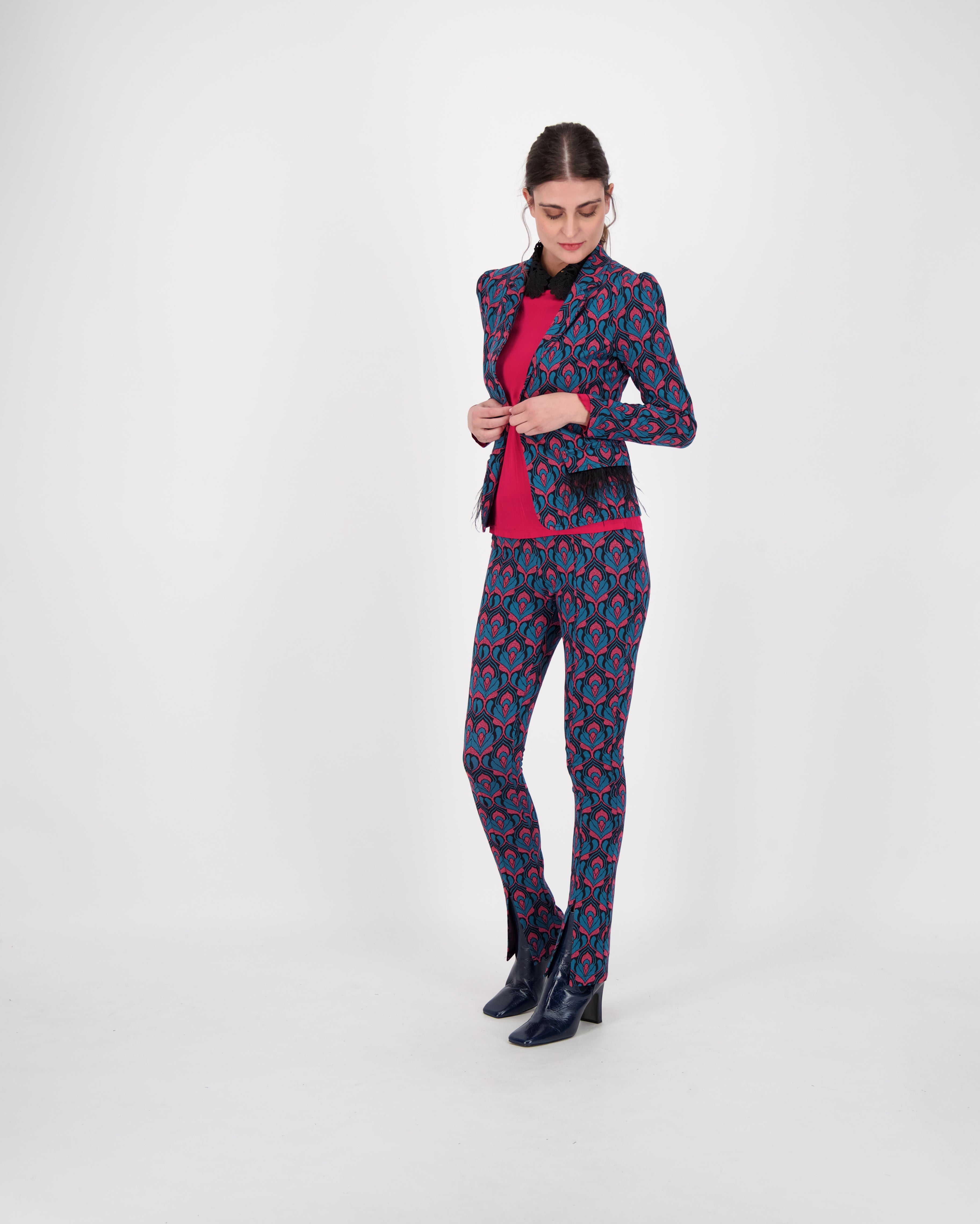 Patterned Split Hem Pants