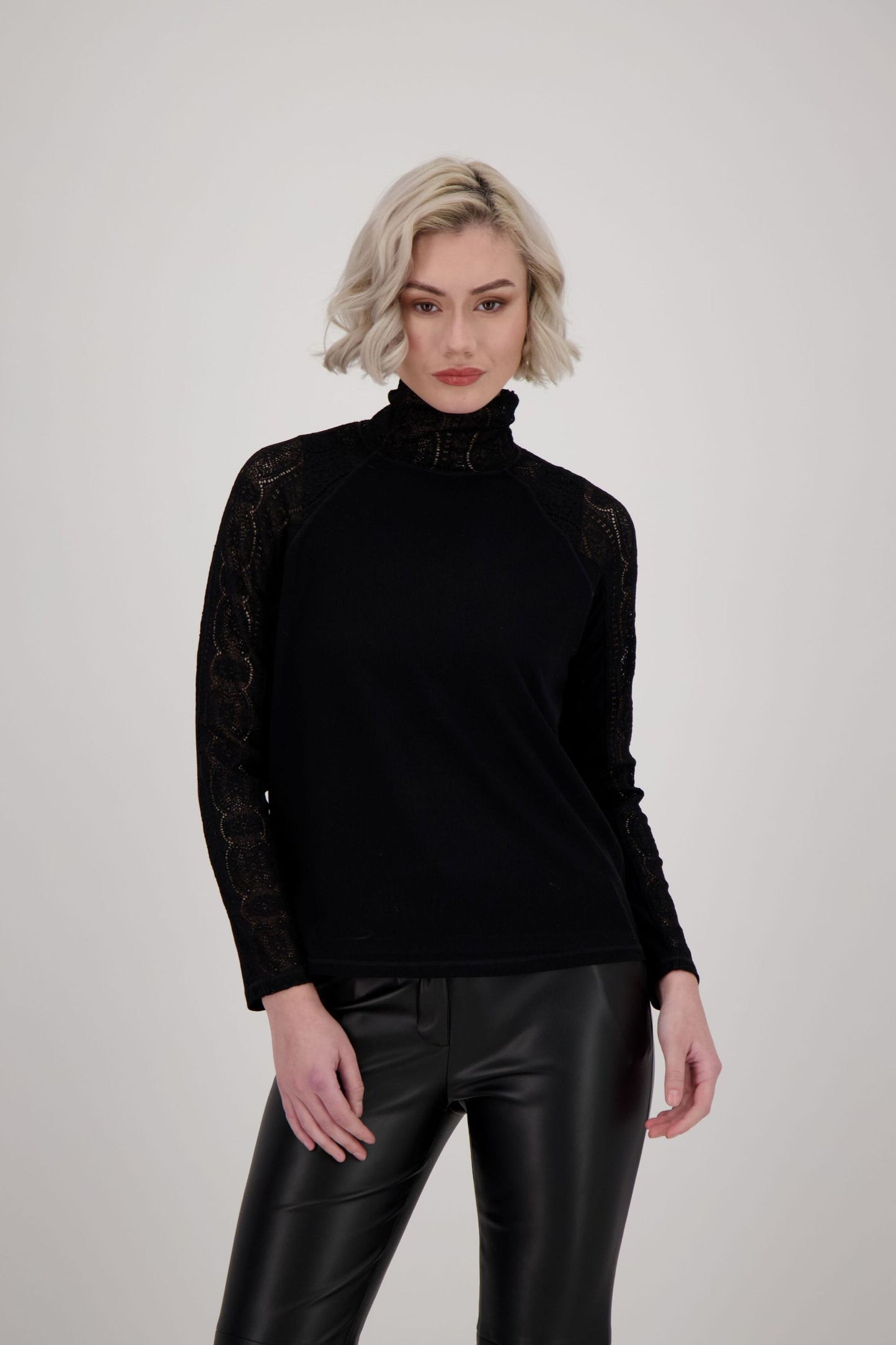 Mockneck Lace Sleeve Top