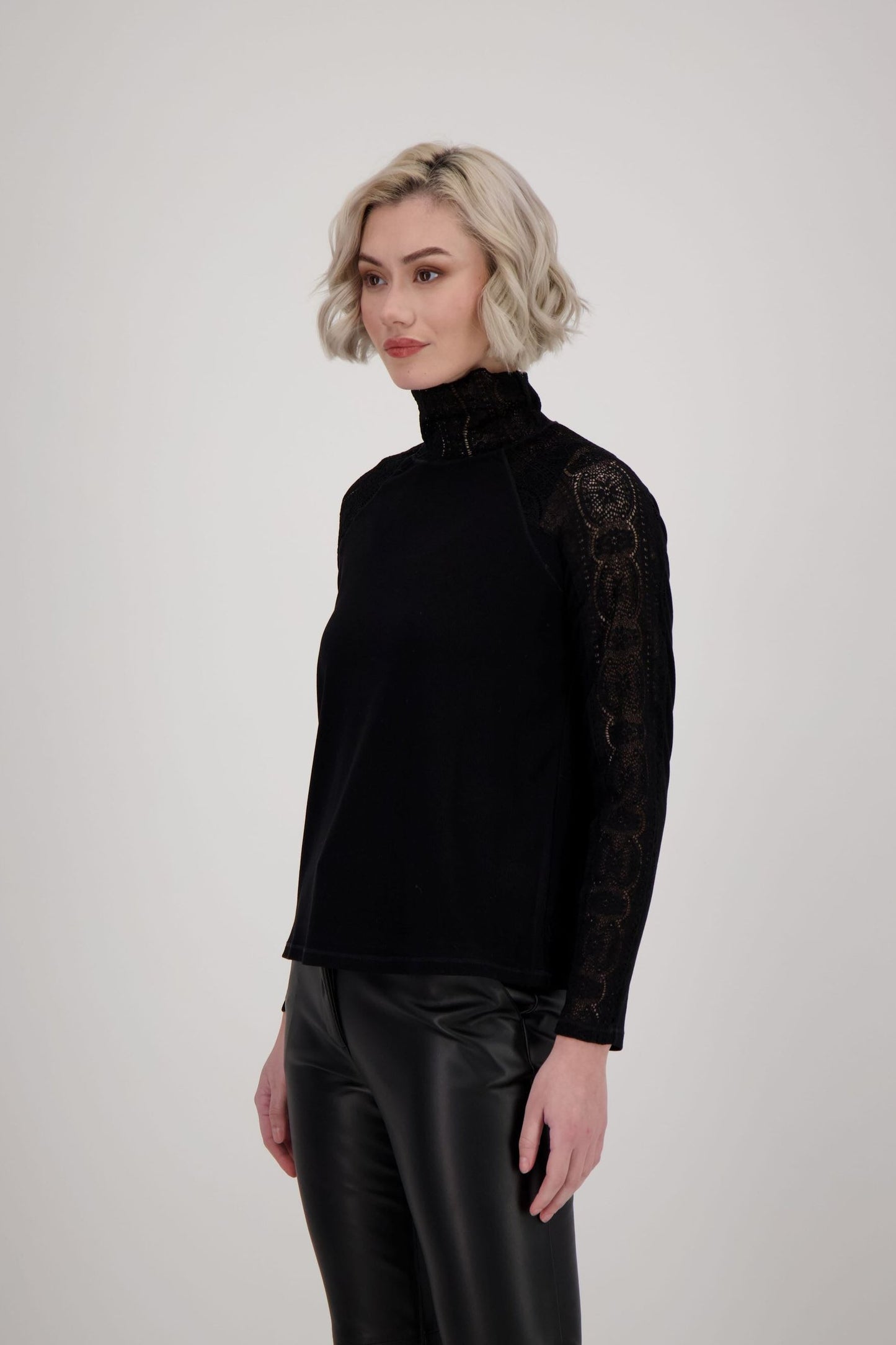 Mockneck Lace Sleeve Top