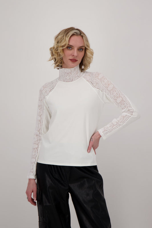 Mockneck Lace Sleeve Top