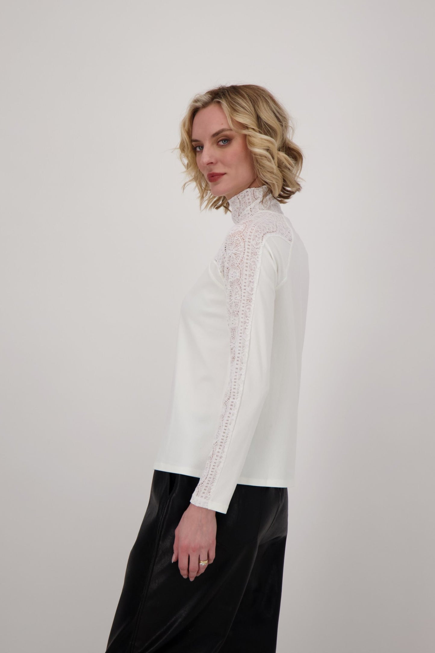 Mockneck Lace Sleeve Top