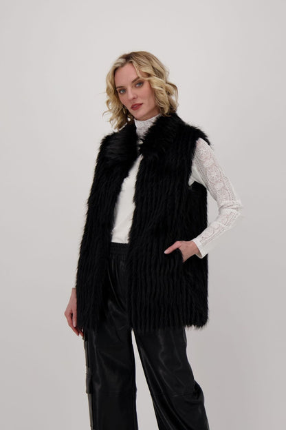 Collared Faux Fur Sleeveless Coat