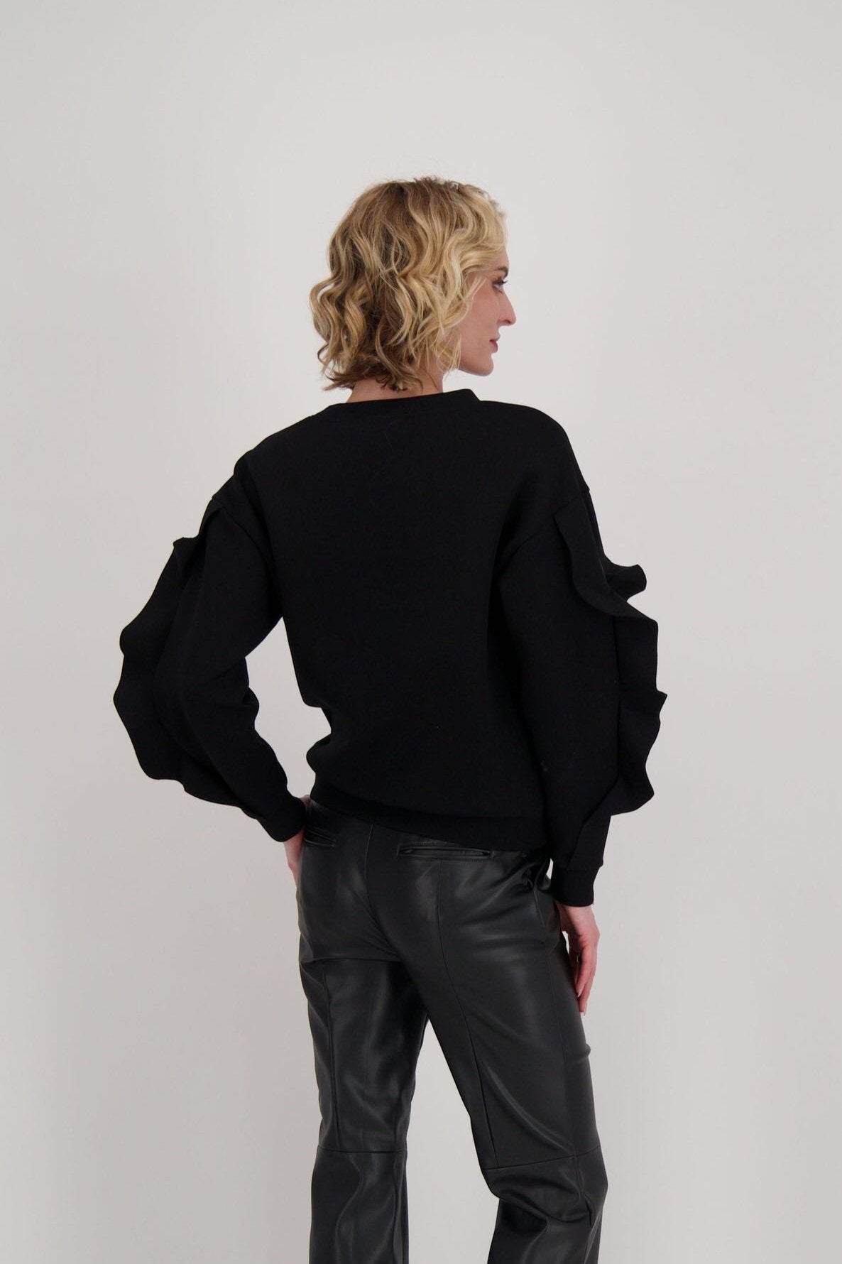 Eyelet Embellished Ruffle Sleeve Sweatshirt
