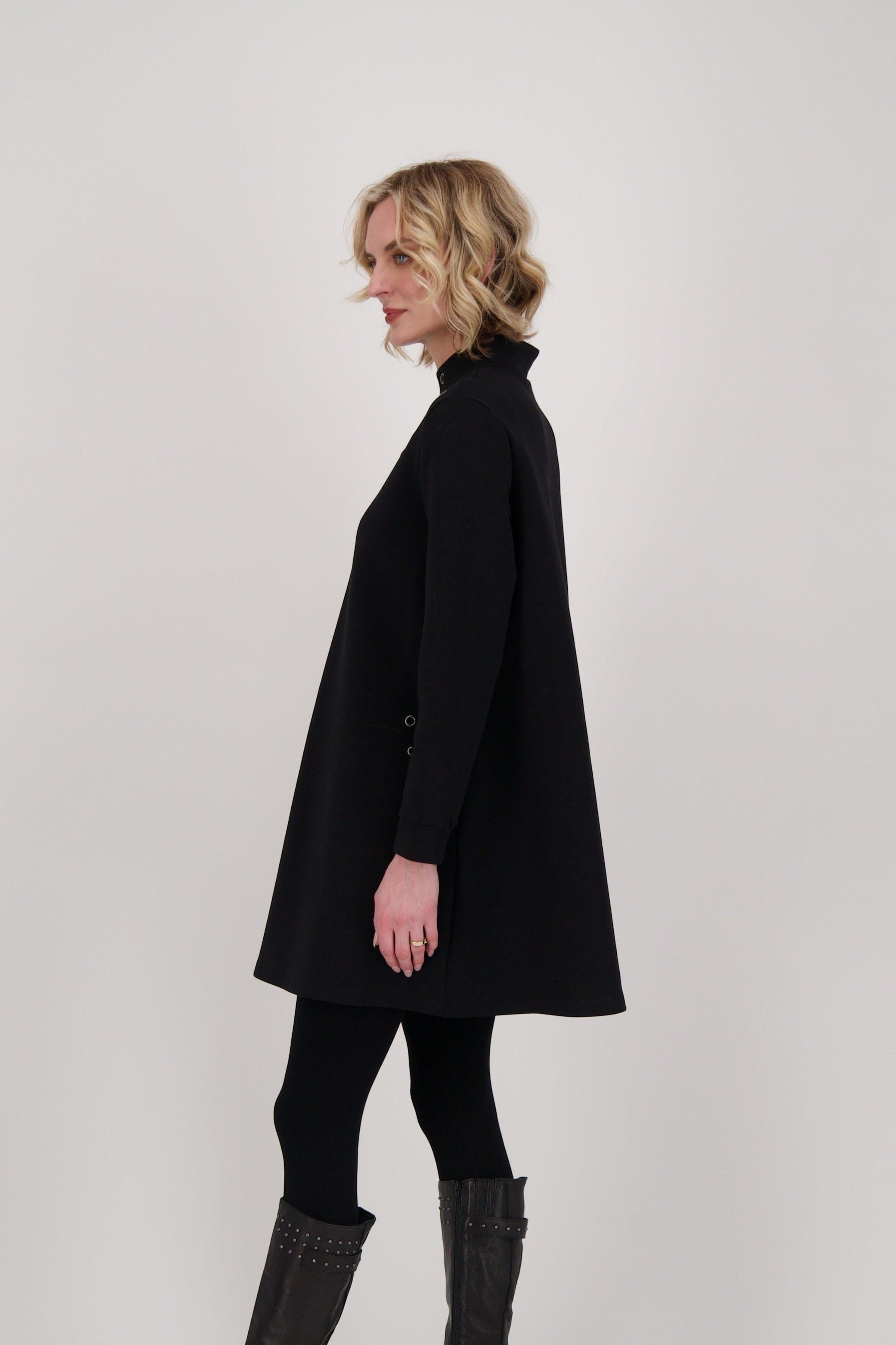 Eyelet Embellished Mock Neck Dress
