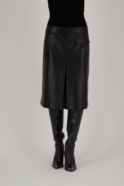 Faux Leather Mid Length Skirt