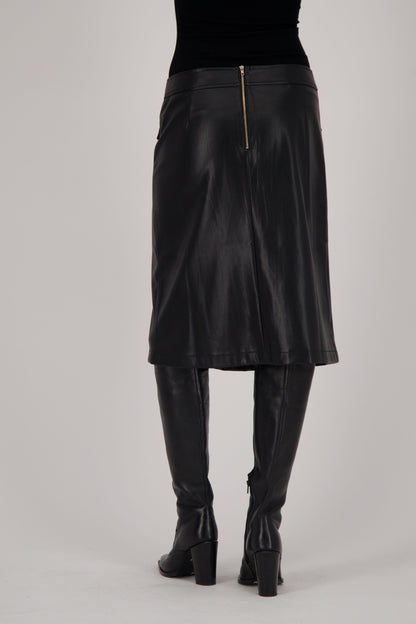 Faux Leather Mid Length Skirt