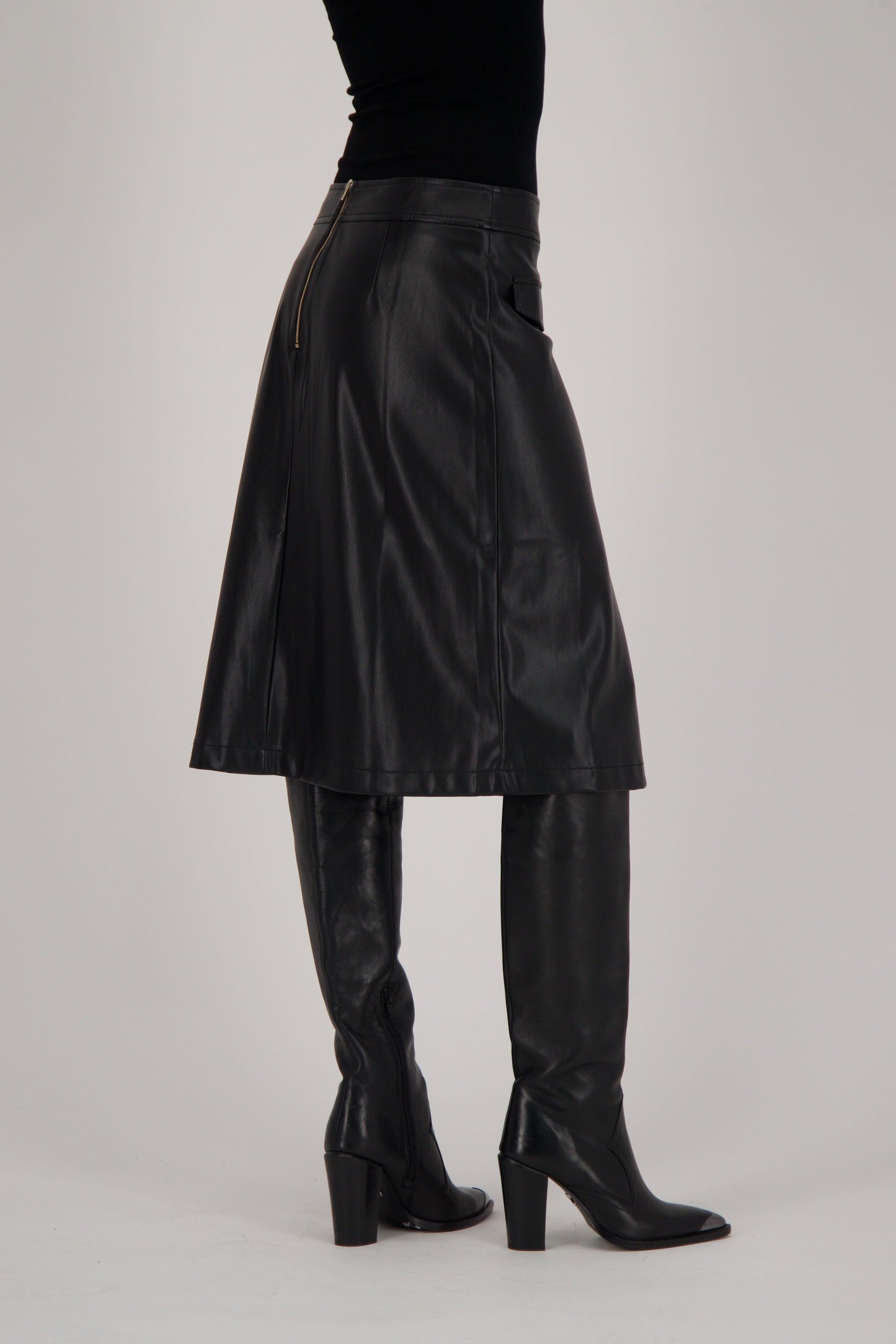 Faux Leather Mid Length Skirt