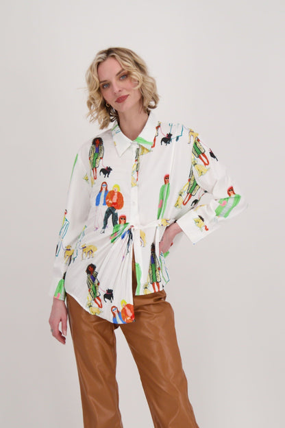 Cityscape Print Front Pleated Shirt