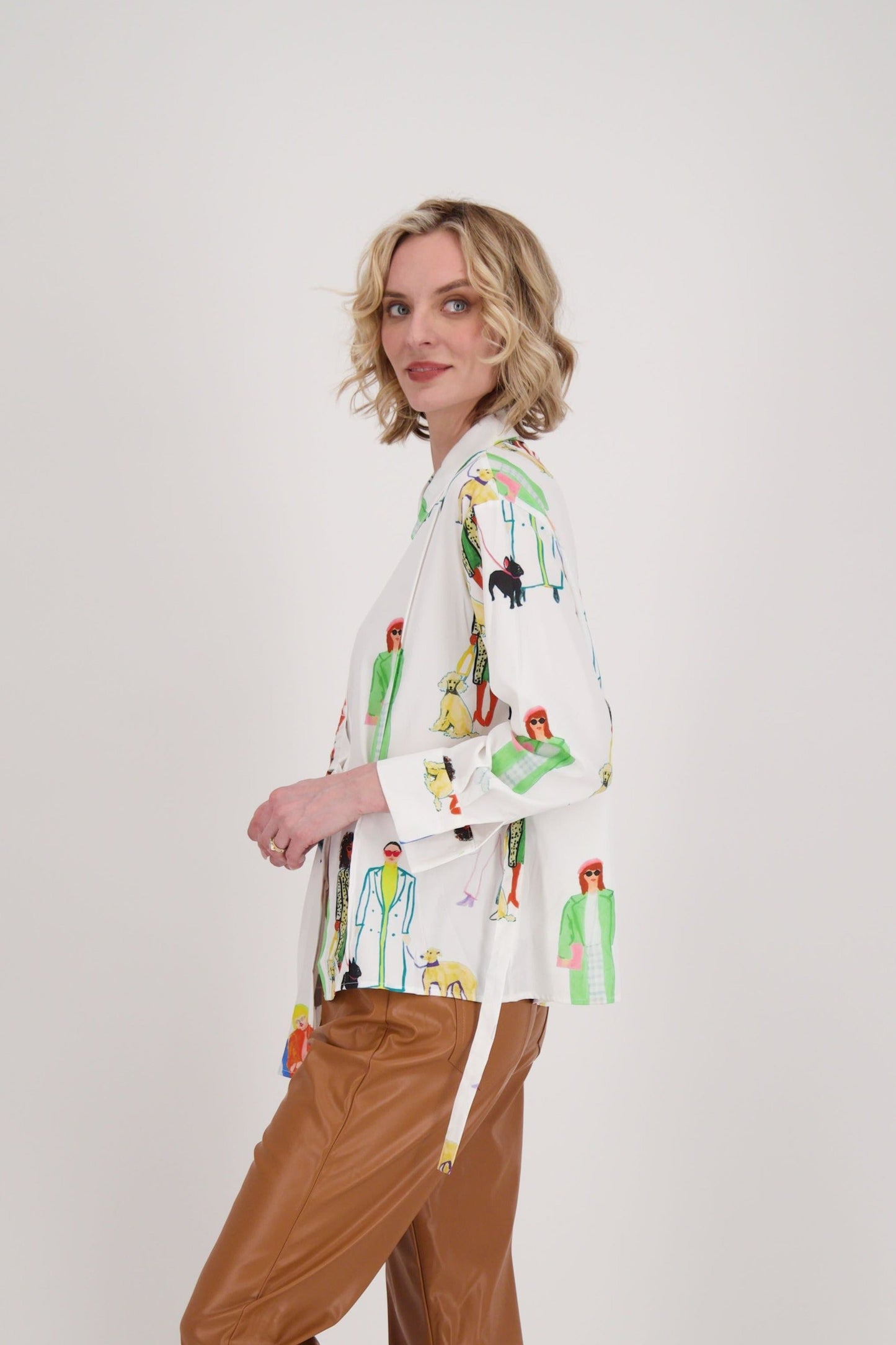 Cityscape Print Front Pleated Shirt