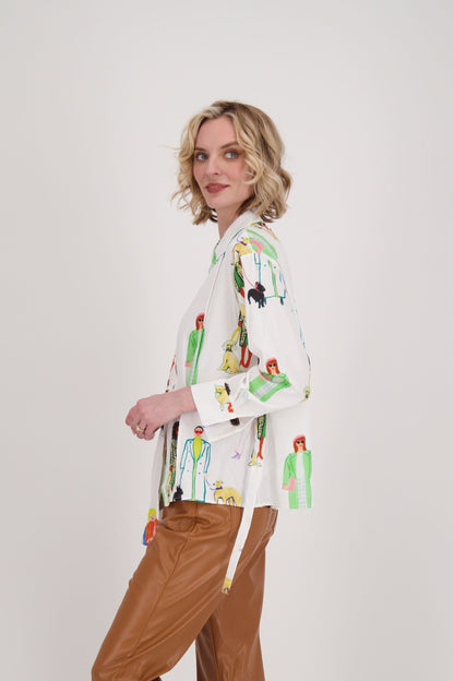 Cityscape Print Front Pleated Shirt