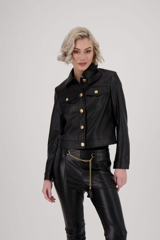 Faux Leather Gold Buttoned Jacket