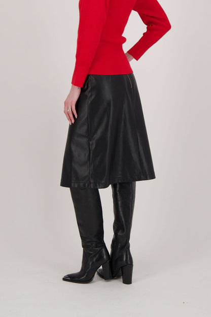 Faux Leather Mid Length Skirt