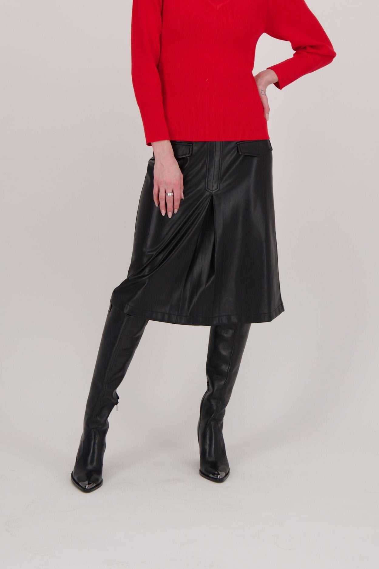 Faux Leather Mid Length Skirt