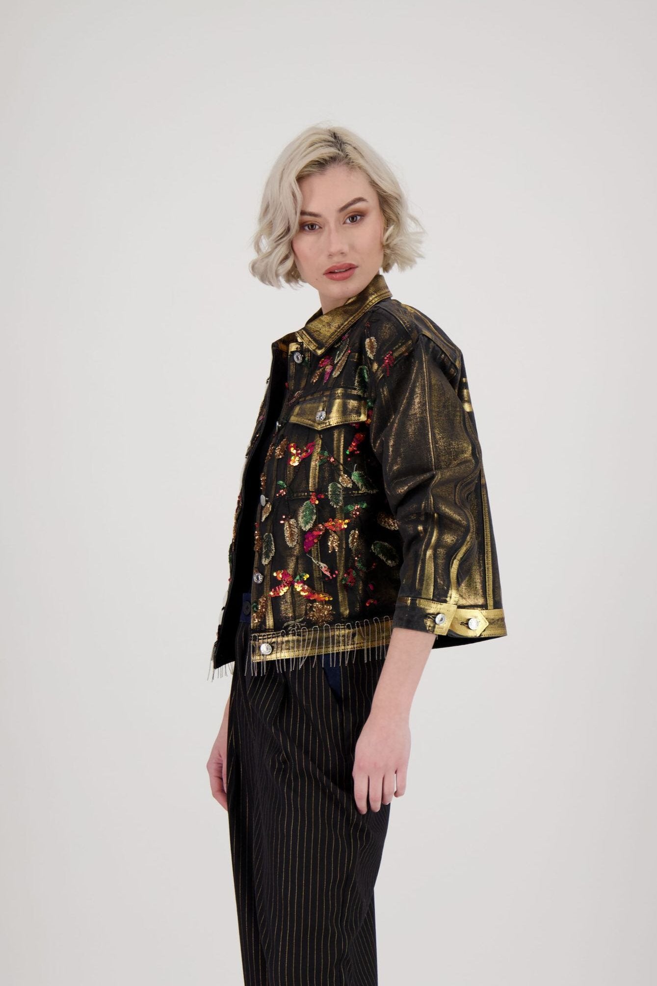 Embroidered Mesh Denim Jacket