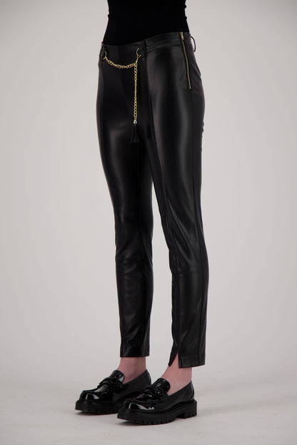 Chain Detail Faux Leather Slim Pants