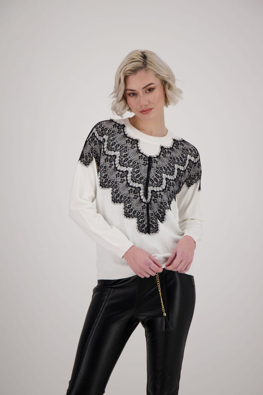 Contrast Lace Trim Sweater Top