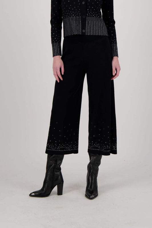 Crystal Embellished Wide Leg Knit Pant