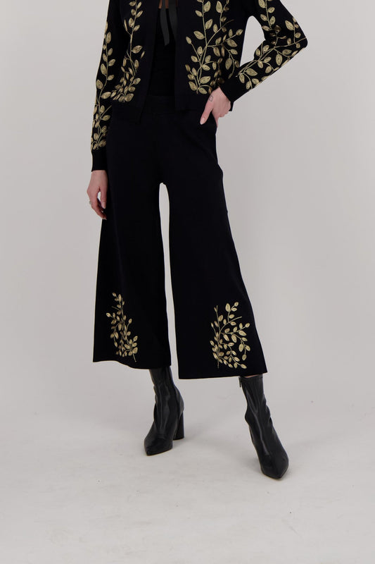 Gold Metallic Cord Braided Embroidered Wide Leg Pant