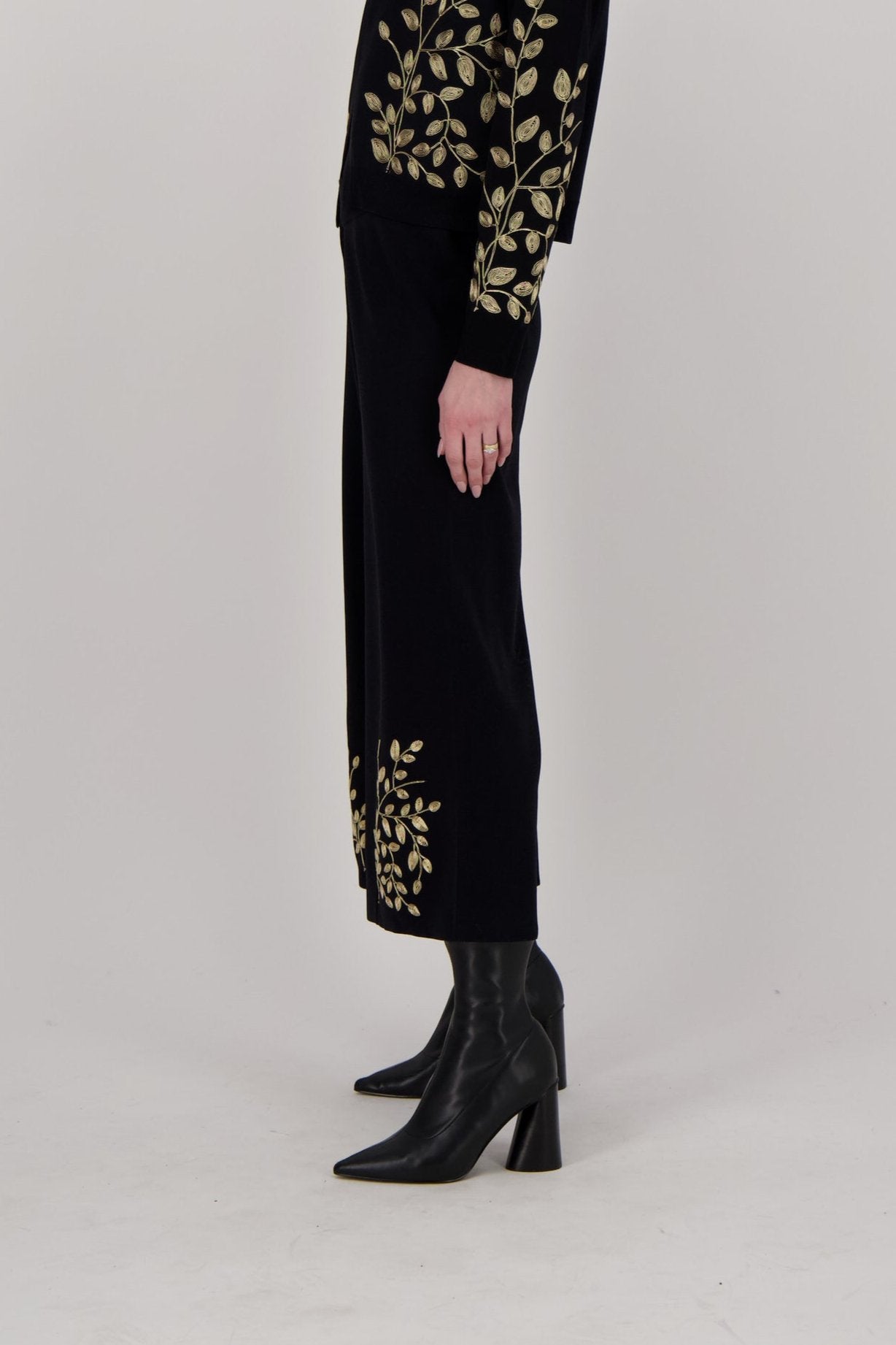 Gold Metallic Cord Braided Embroidered Wide Leg Pant