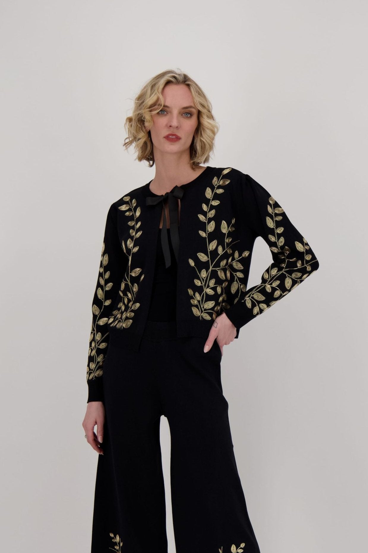 Gold Metallic Cord Braided Embroidered Cardigan