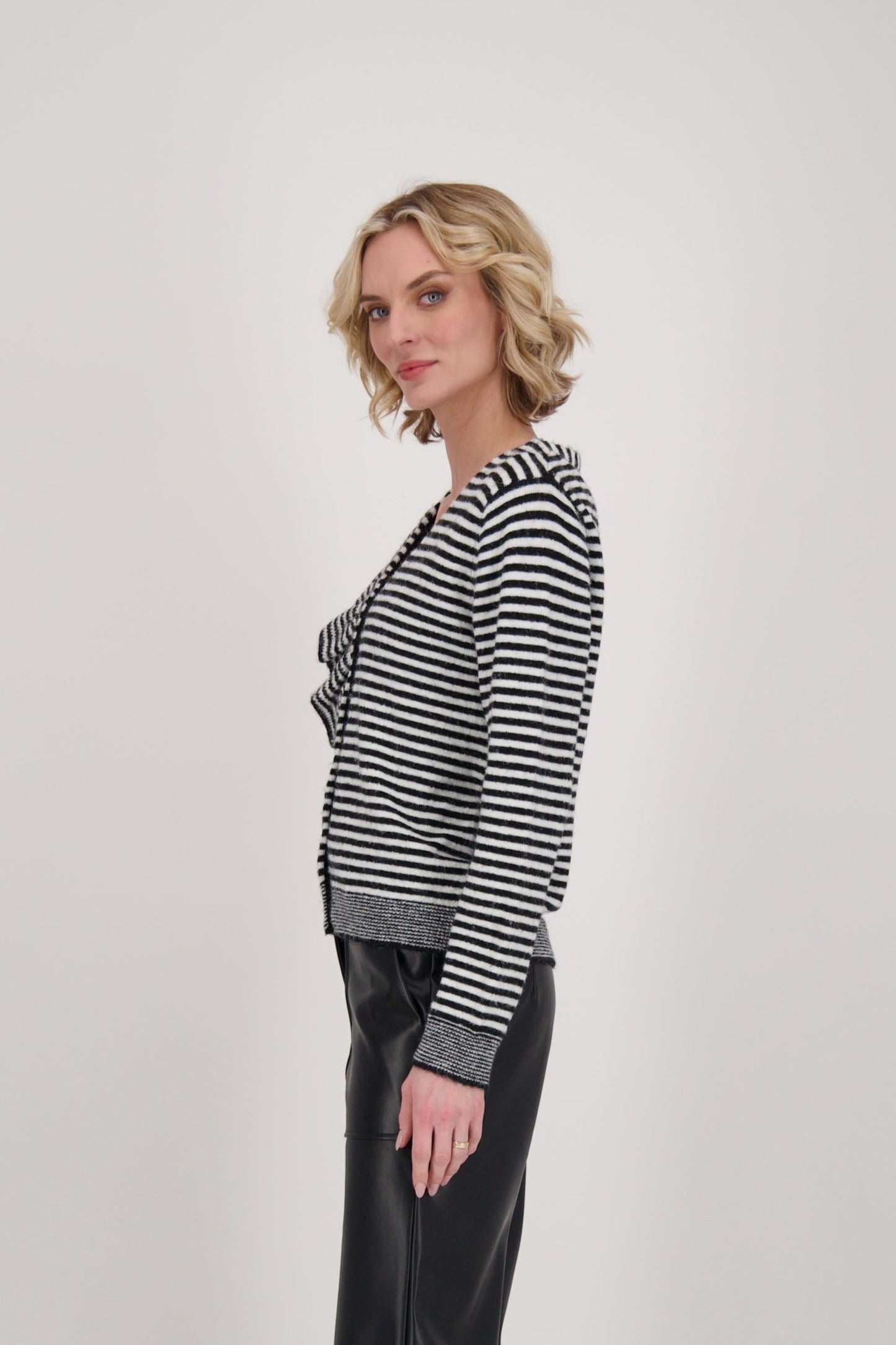 Ruffle Neck Stripe Sweater Top