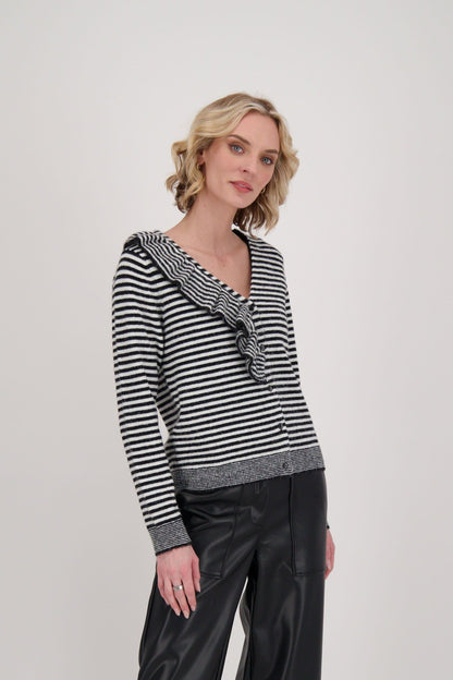 Ruffle Neck Stripe Sweater Top