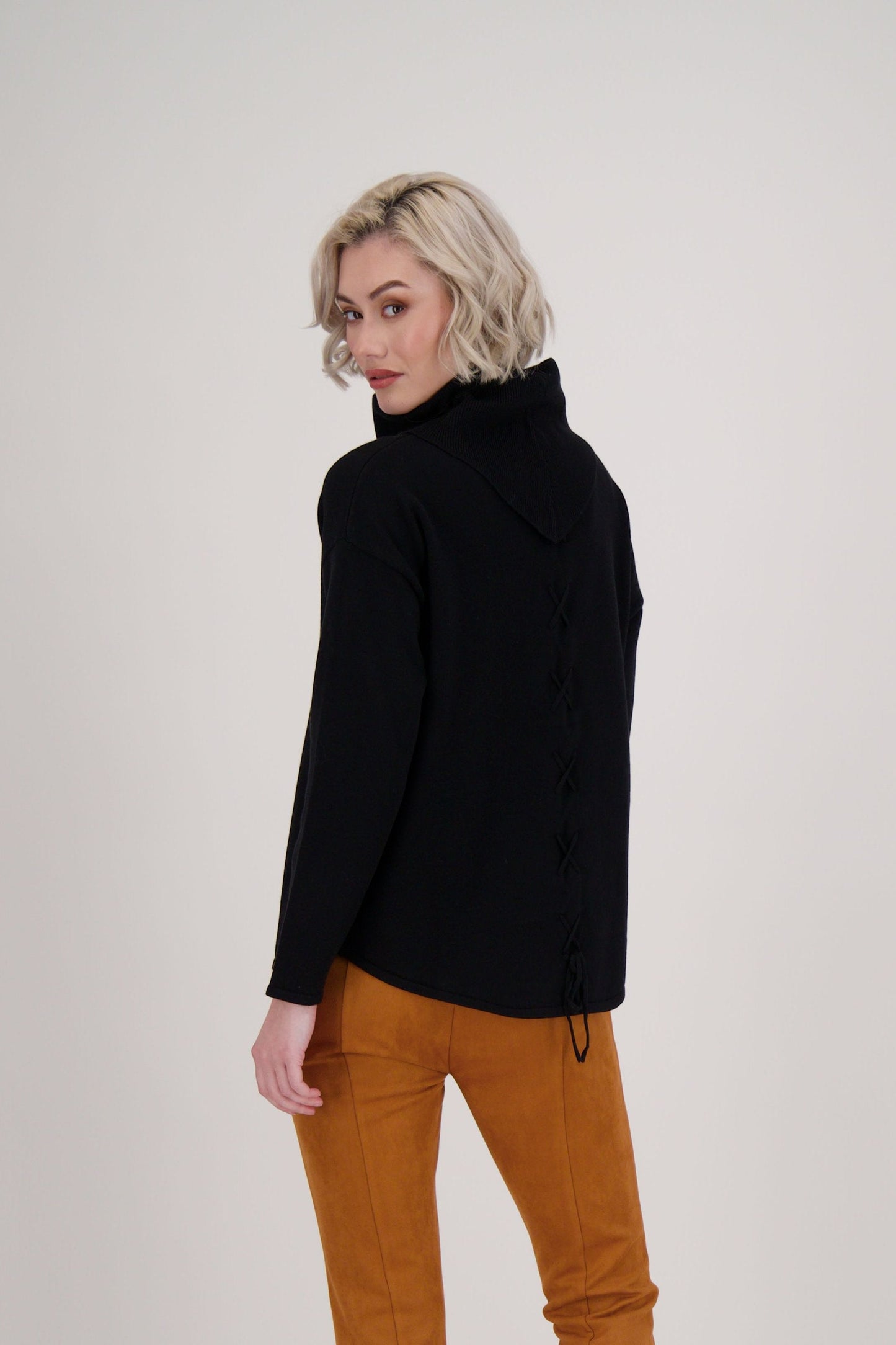 Mock Neck Sweater With Back Tie-Up