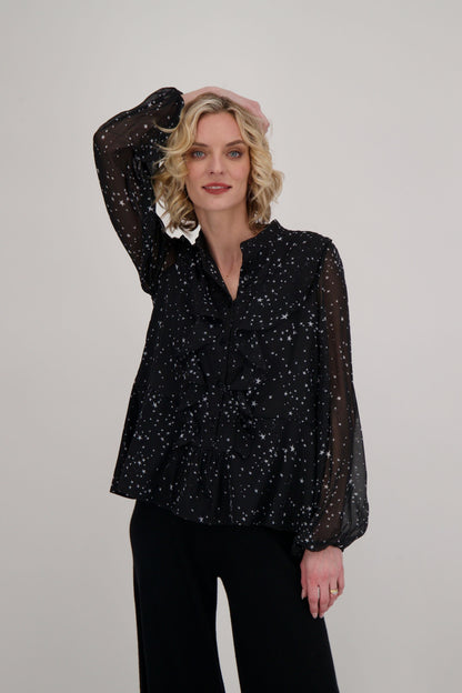 Star Print Ruffle Blouse