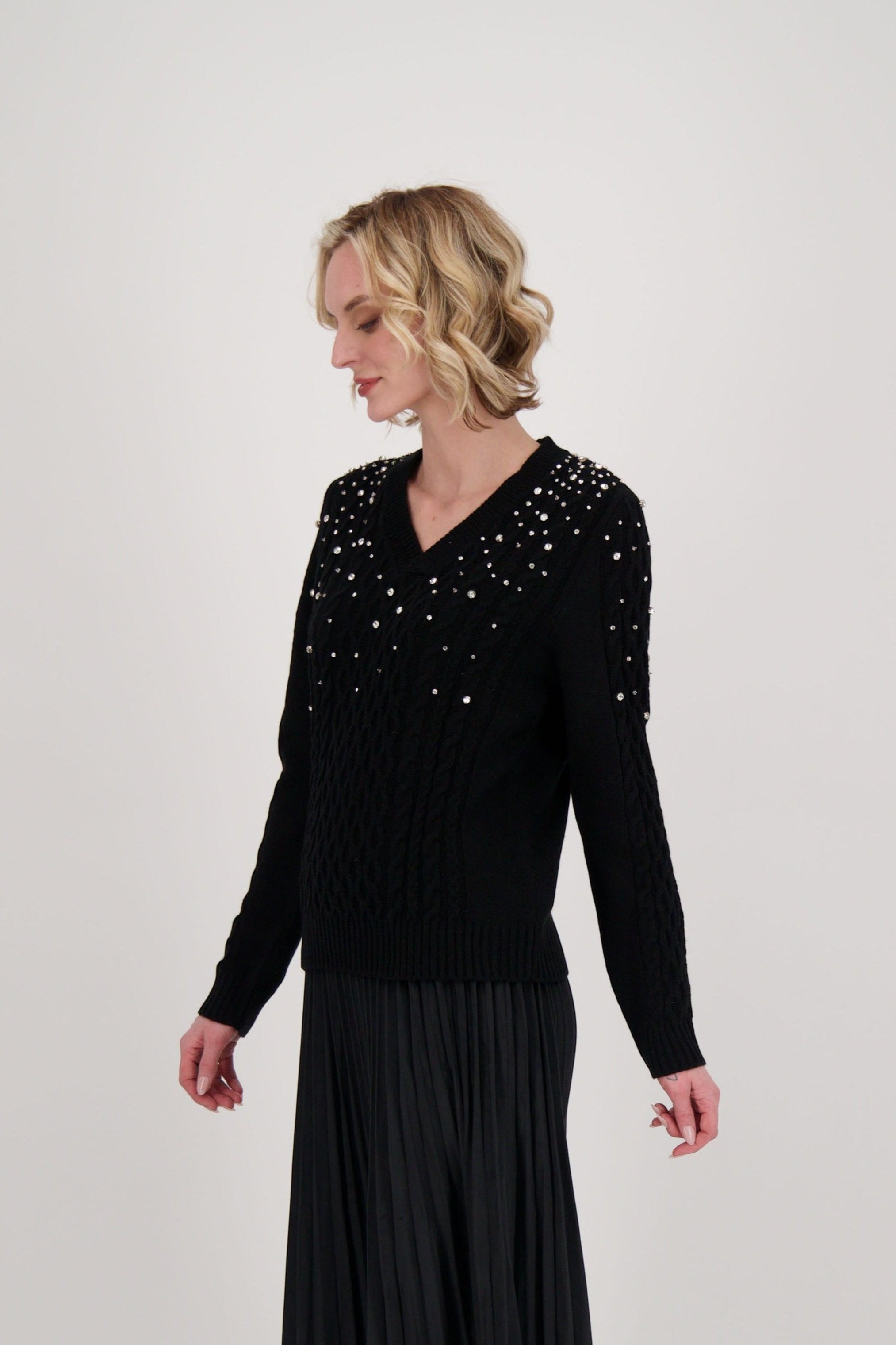 Crystal Scattered Cable Knit Sweater
