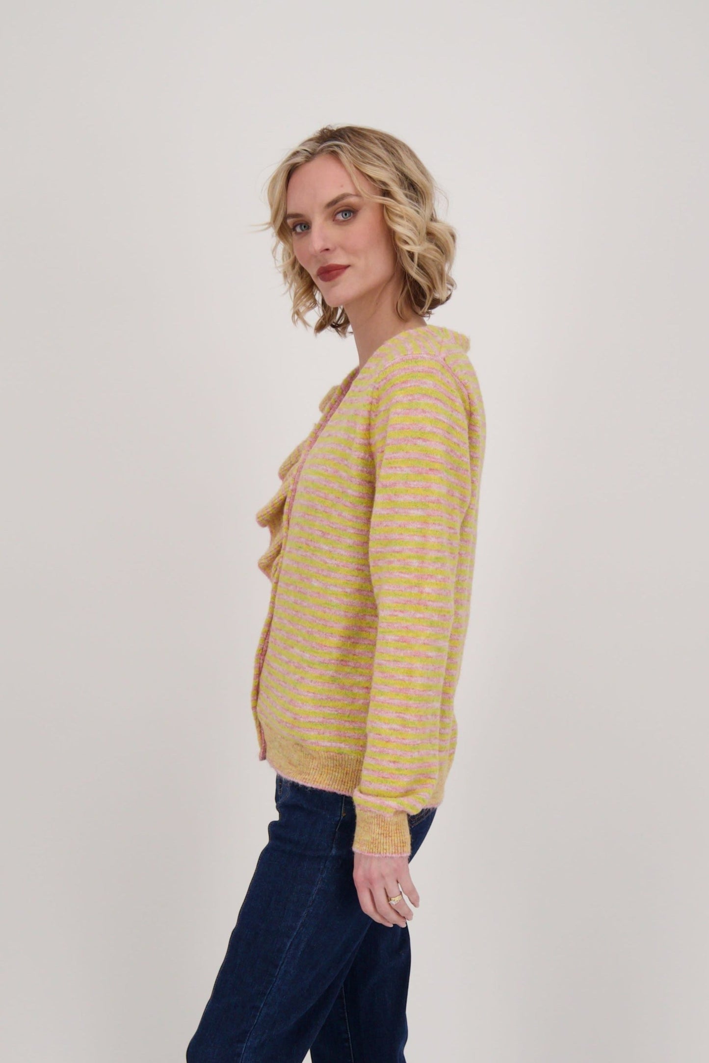 Ruffle Neck Stripe Sweater Top