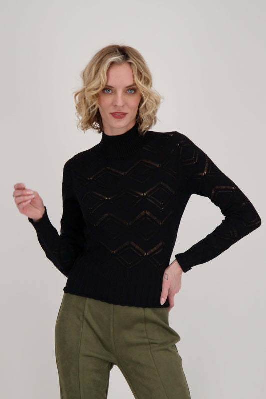 Mock Neck Pointelle Knit Sweater