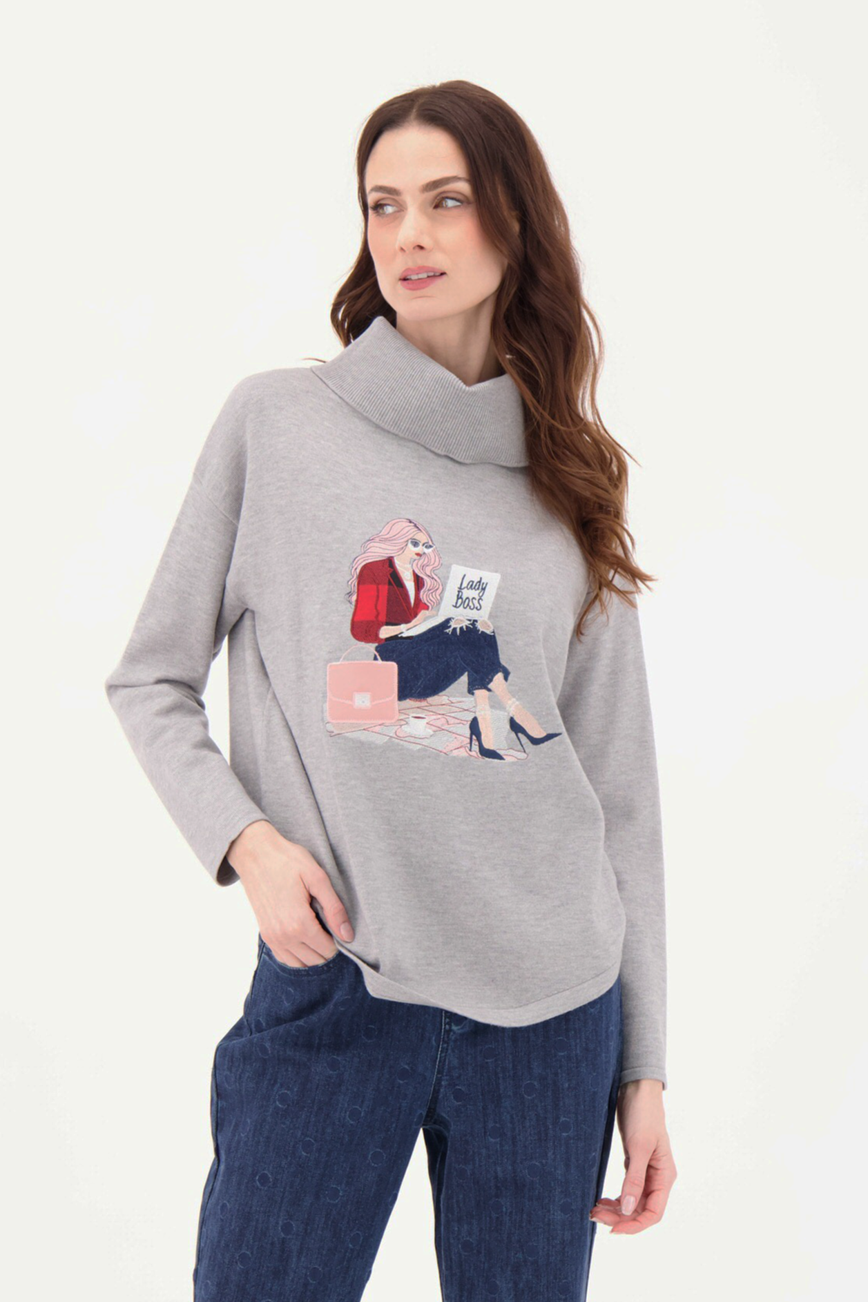 Cowl Neckline Mixed Media Back Lacing Sweater