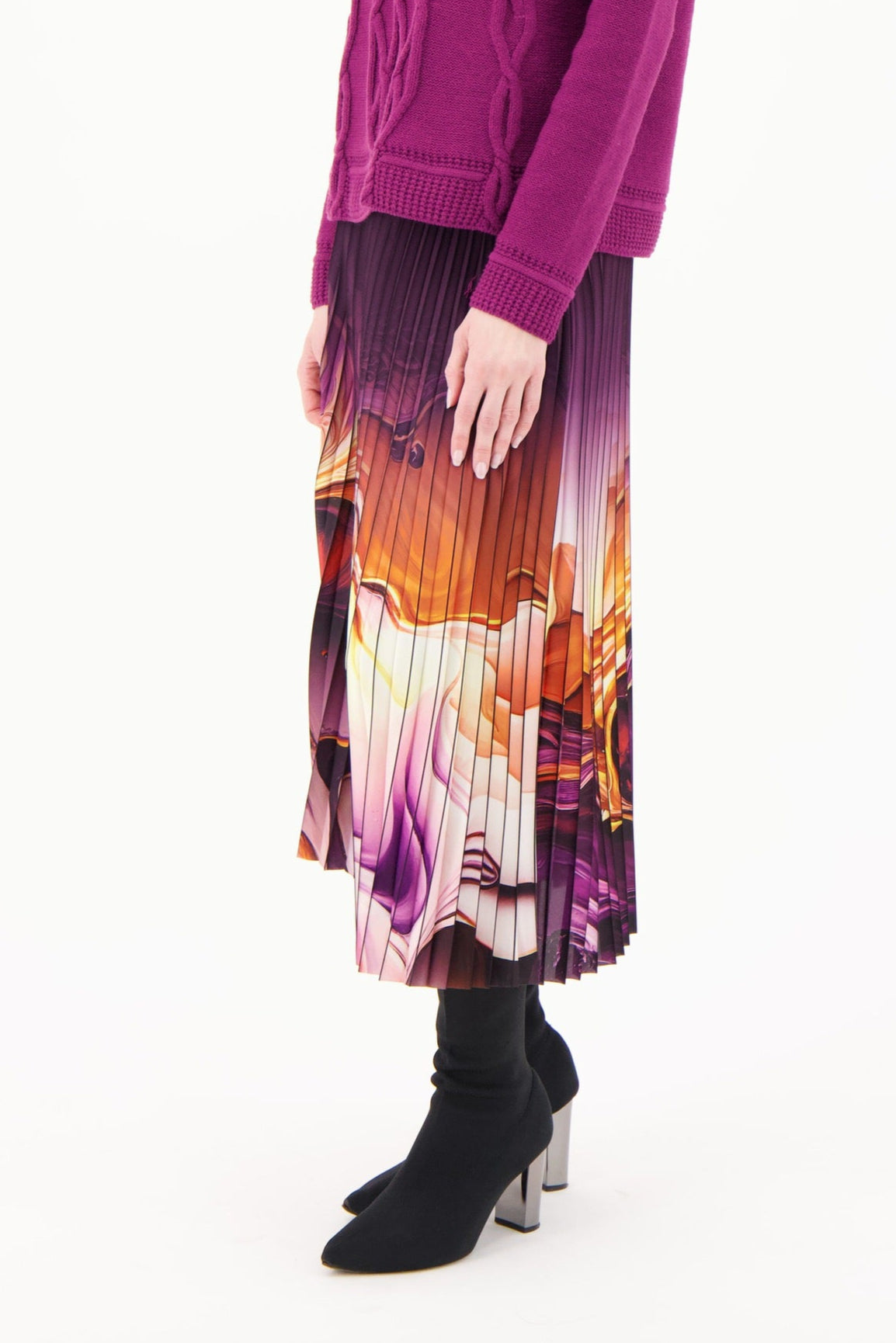Moire Pleated Skirt