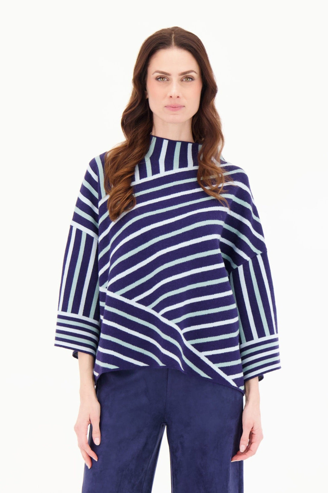 Funnel Neck Stripe Boxy Fit Sweater