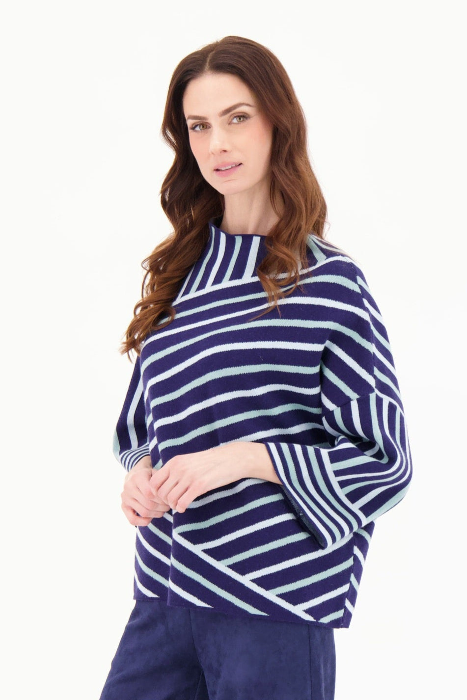 Funnel Neck Stripe Boxy Fit Sweater