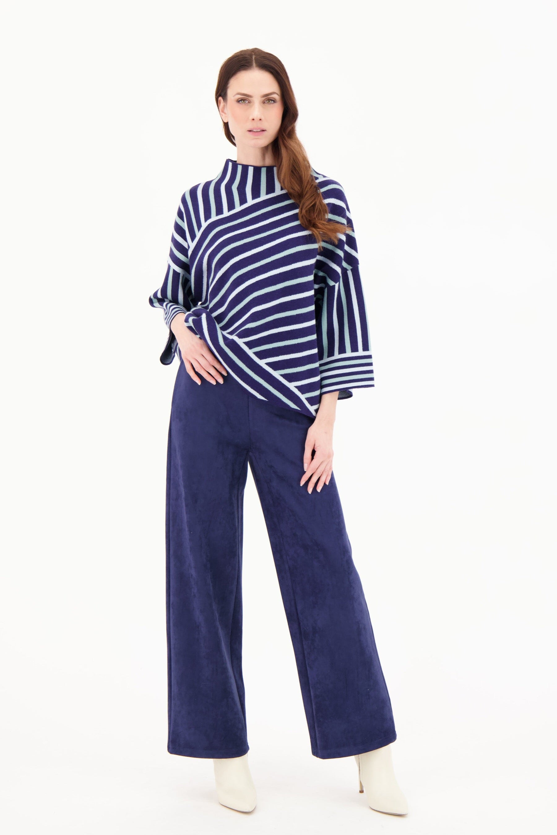 Funnel Neck Stripe Boxy Fit Sweater