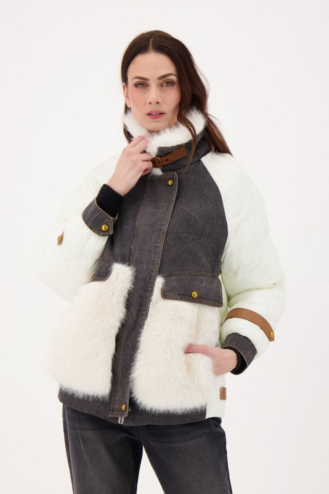 Faux Fur Denim Bomber Jacket