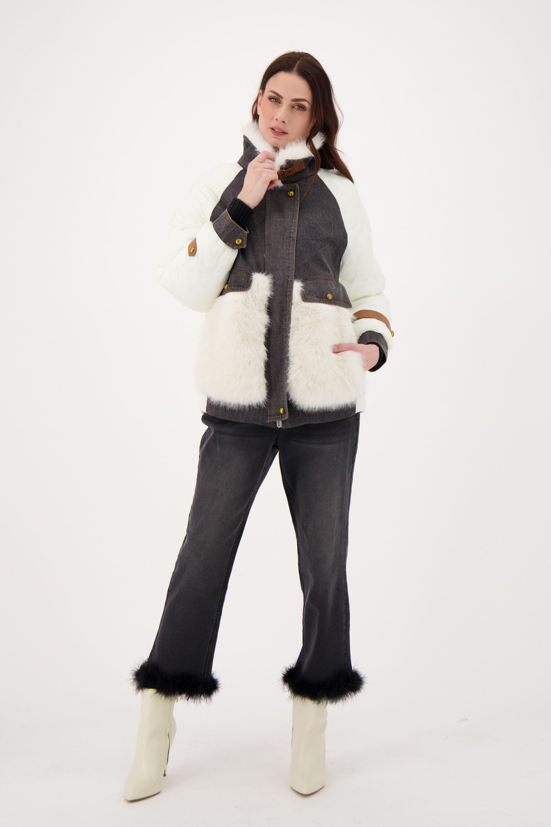 Removable Faux Fur Hem Trim Denim