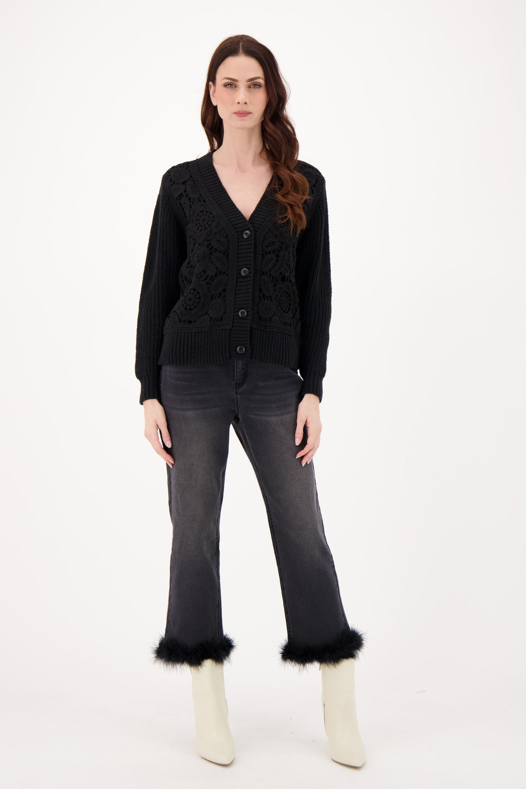 Removable Faux Fur Hem Trim Denim