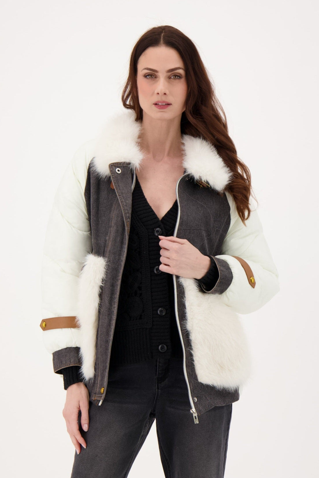 Faux Fur Denim Bomber Jacket