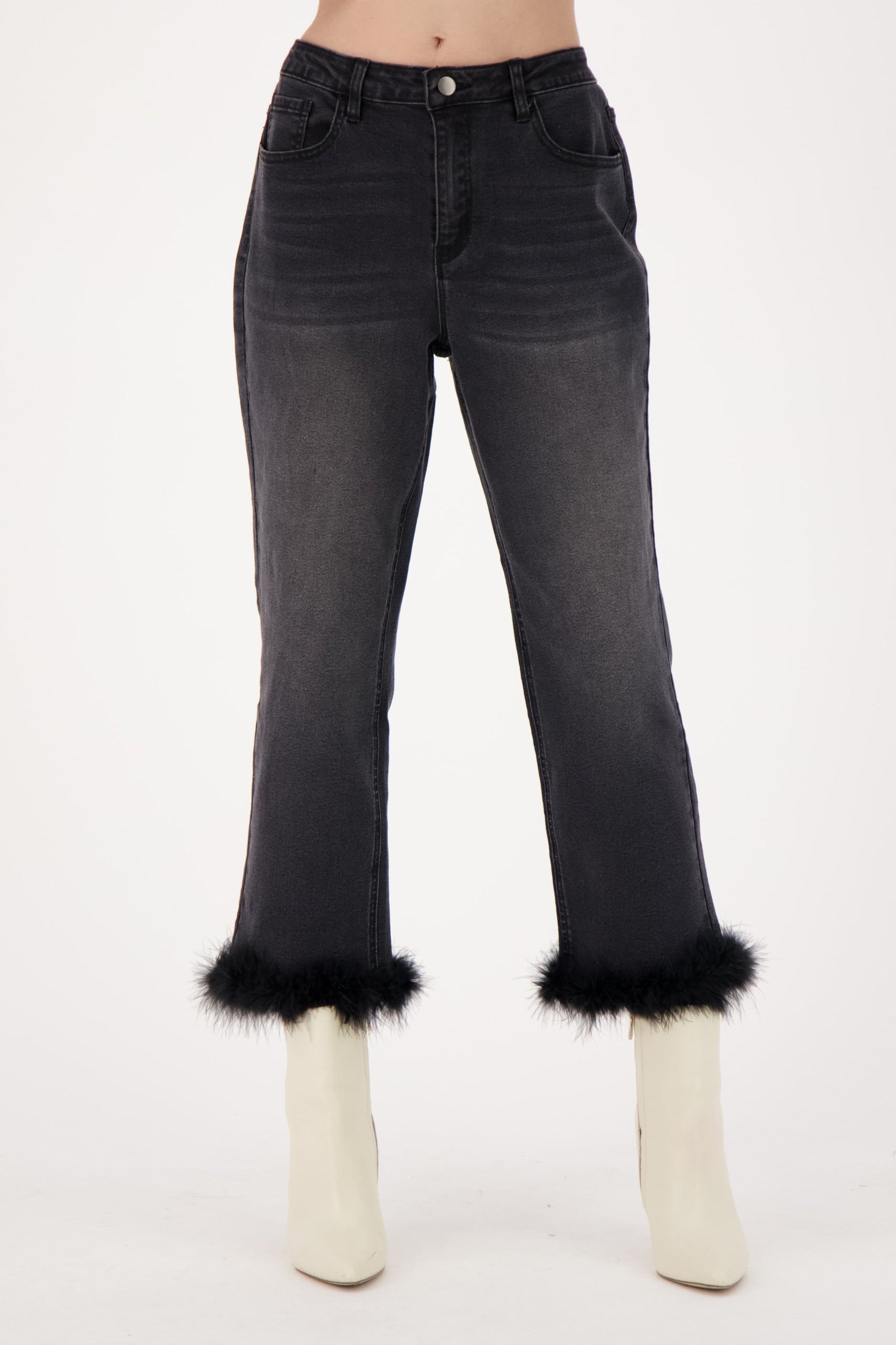 Removable Faux Fur Hem Trim Denim