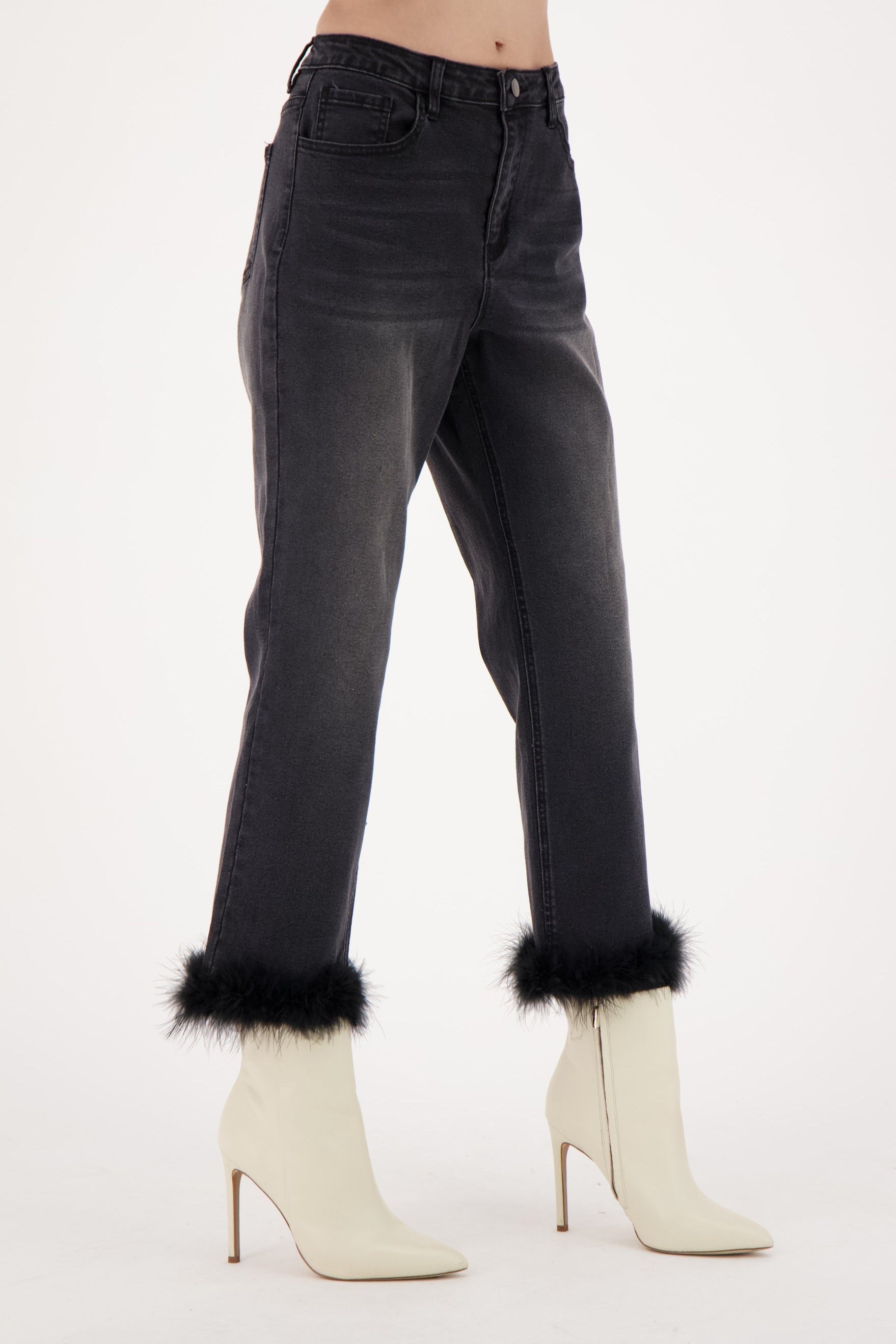 Removable Faux Fur Hem Trim Denim