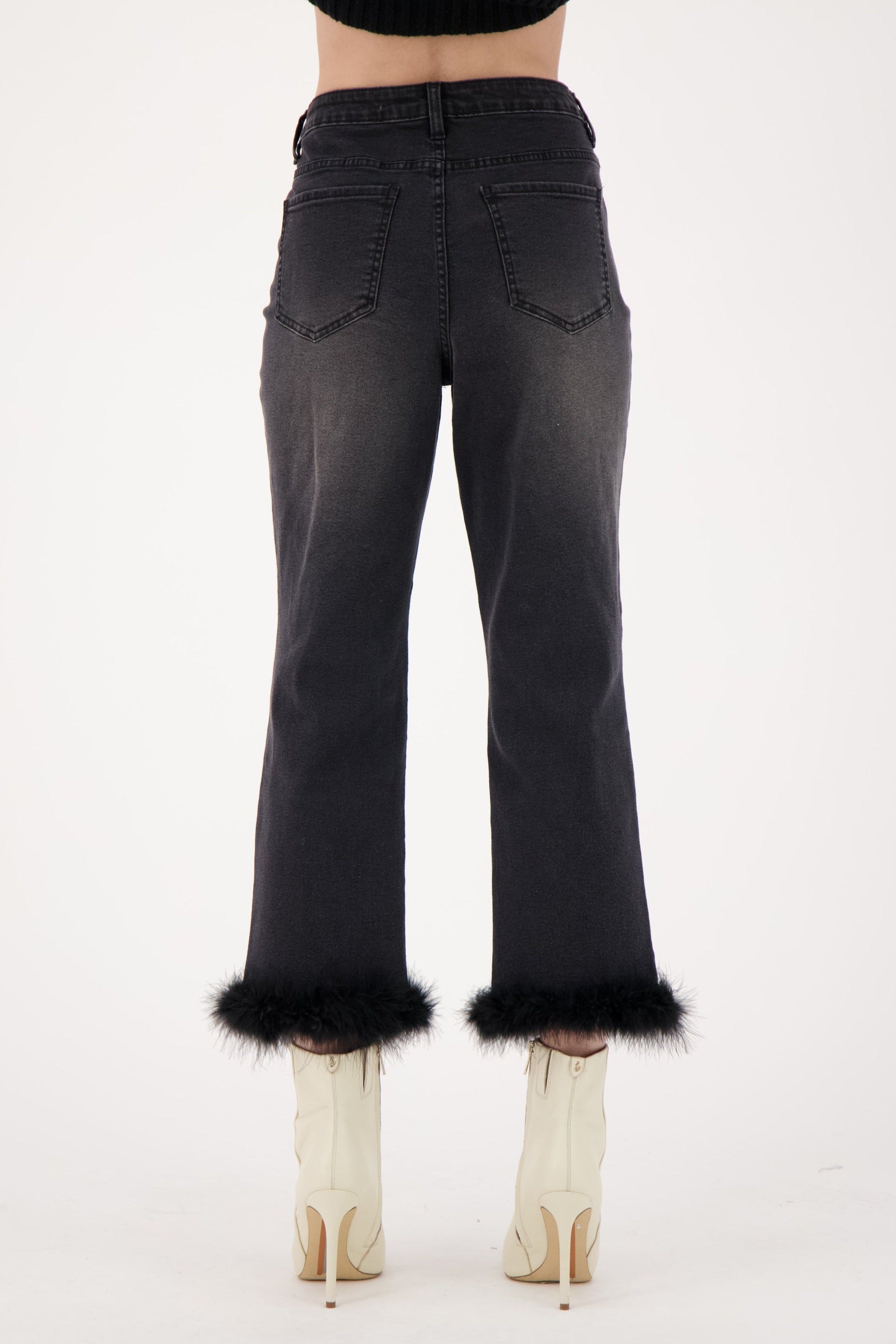 Removable Faux Fur Hem Trim Denim